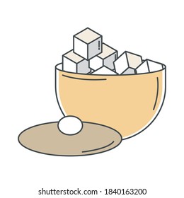 sugar bowl with many cubes line and fill vector illustration