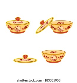 Sugar bowl part of porcelain whit red flowers vector illustration 