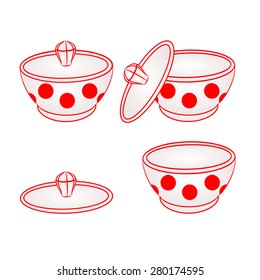 Sugar bowl with red dots part of porcelain vector illustration 
