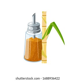 Cuenco de azúcar y tallo de caña de azúcar. Icono de dibujo plano de ilustración vectorial aislado en fondo blanco.
