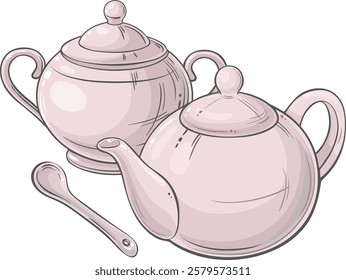 sugar bowl  and  teapot isolated