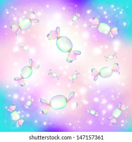 Sugar candies with particles and light