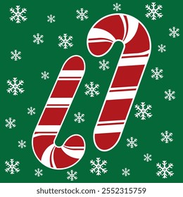 Sugar Candy Cane Christmas Icon on White Background. A simple vector illustration of a classic red and white candy cane, perfect for holiday themes and festive decoration