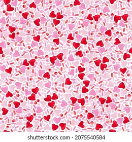 Sugar candy dessert sprinkles vector seamless pattern. Confectionery romantic treats surface design. Valentines day sweets background.