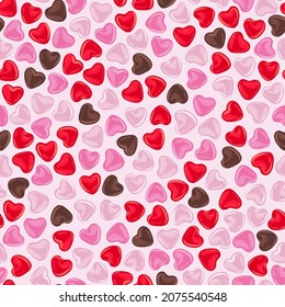 Sugar candy lollypop jellybean vector seamless pattern. Confectionery romantic treats surface design. Valentines day desserts background.