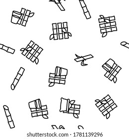 Sugar Cane Agriculture Vector Seamless Pattern Thin Line Illustration