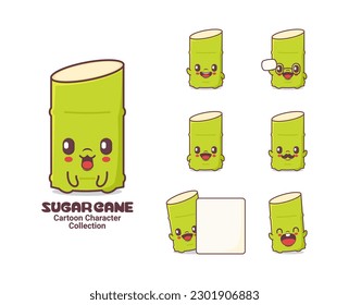 sugar cane cartoon. vector illustration with different expressions