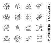 Sugar cane, cube flat line icons set. Sweetener, stevia, bakery products vector illustrations. Outline signs for sugarless food. Pixel perfect 64x64. Editable Strokes.