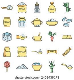 Sugar cane icons set. Outline set of sugar cane vector icons thin line color flat on white