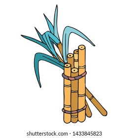 Sugar cane with leaves in doodle style with stroke