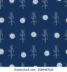 Sugar cane navy textile vector seamless repeat pattern.