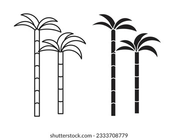 sugar cane plant vector icon set in black filled and outlined style. sugarcane farm symbol.