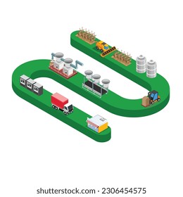 Sugar cane production process line isometric 3d vector illustration concept for banner, website, illustration, landing page, flyer, etc.