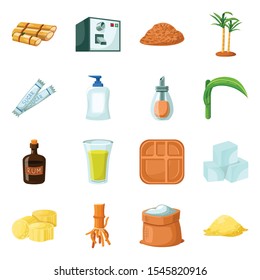 Sugar cane vector cartoon icon. Set icon of sugarcane plant with natural leaf on farm.