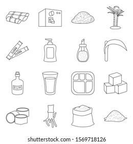 Sugar cane vector line icon. Set icon of sugarcane plant with natural leaf on farm.
