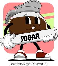 Sugar Coffee Character Illustration Vintage and Retro Style