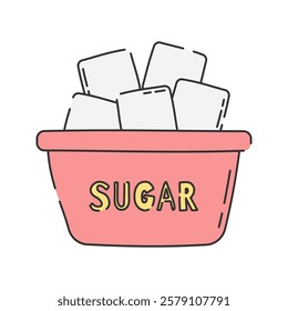 Sugar Container Doodle Illustration, A container filled with sugar cubes, SUGAR labeled