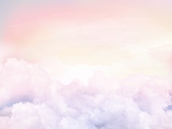 Sugar Cotton Pink Clouds Vector Design Background. Glamour Fairytale Backdrop. Plane Sky View With Stars And Sunset. Watercolor Style Texture. Delicate Card. Elegant Decoration. Fantasy Pastel Color