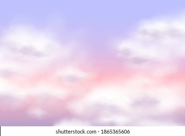 Sugar cotton pink clouds vector design background. Magic fairytale backdrop. Fluffy sky texture. Elegant pastel decoration backdrop, trendy wallpaper