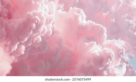 Sugar cotton pink clouds vector design background. Glamour fairytale backdrop. Plane sky view with stars and sunset. Watercolor style texture. Delicate card. Elegant decoration. Fantasy pastel color 