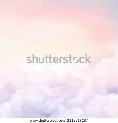 Sugar cotton pink clouds vector design background. Glamour fairytale backdrop. Plane sky view with stars and sunset. Watercolor style texture. Delicate card. Elegant decoration. Fantasy pastel color