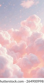 Fundo de design de vetor de nuvens roxas de algodão de açúcar. Fundo de conto de fadas de glamour. Vista do céu plano com estrelas e textura do estilo sunset.Watercolor. Cartão delicado. Elegante decoração. Fantasia de cor pastel.