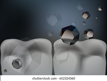 Sugar crystals attack teeth. Dentistry and medical vector illustration.