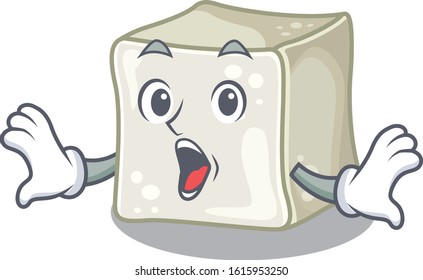 Sugar cube cartoon character design on a surprised gesture