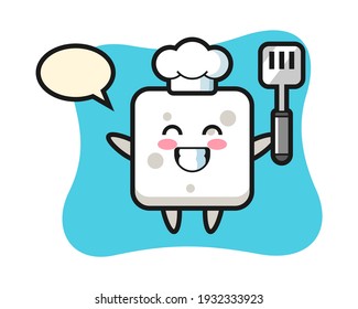 Sugar cube character illustration as a chef is cooking