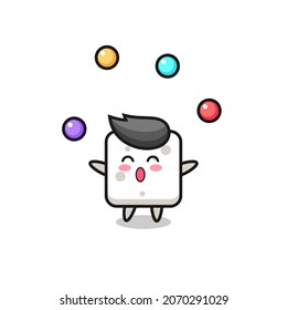 the sugar cube circus cartoon juggling a ball , cute style design for t shirt, sticker, logo element
