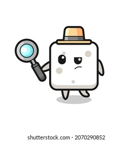 sugar cube detective character is analyzing a case , cute style design for t shirt, sticker, logo element