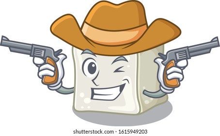 Sugar cube dressed as a Cowboy having guns