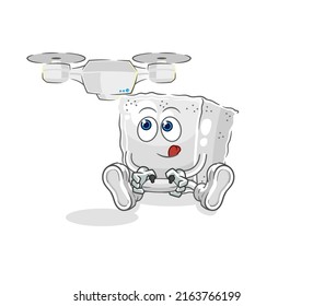 the sugar cube with drone character. cartoon mascot vector