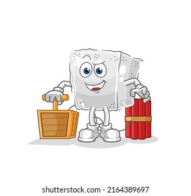 el cubo de azúcar que contiene el detonador dinamita. vector de mascota de dibujos animados