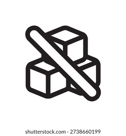 Sugar cube icon, sweet cubes crossed, diabetes diet symbol
