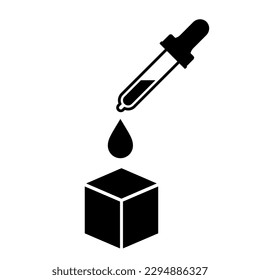 Cubo de azúcar impregnado lsd líquido, pictograma vectorial sobre fondo blanco