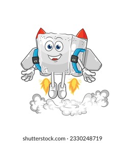 the sugar cube with jetpack mascot. cartoon vector
