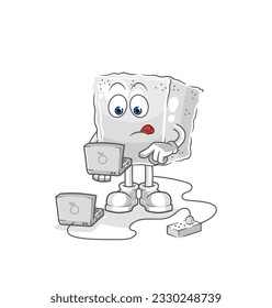 the sugar cube with laptop mascot. cartoon vector
