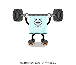 sugar cube mascot cartoon lifting a barbell , character design