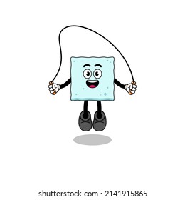 caricatura de mascota de cubo de azúcar está jugando a saltar cuerda , diseño de personaje