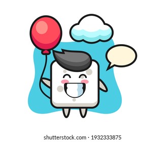 Ilustración de mascota de cubo de azúcar está jugando al globo