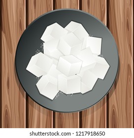 Cubo de azúcar en la ilustración de placa