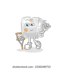 the sugar cube sick with limping stick. cartoon mascot vector