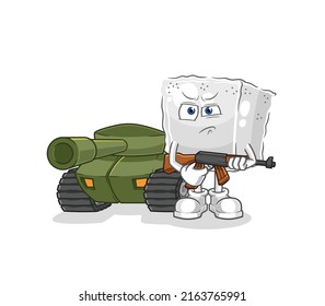 The Sugar Cube Soldier With Tank Character. Cartoon Mascot Vector