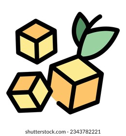 Sugar cube stevia icon outline vector. Vegan syrup. Food agave color flat