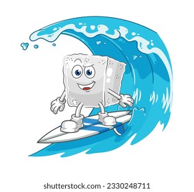 the sugar cube surfing character. cartoon mascot vector