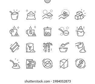 Sugar. Cube of sugar. Tea and coffee. Organic, nutrition, calorie, sucrose, eating, glucose. Sugar free. Pixel Perfect Vector Thin Line Icons. Simple Minimal Pictogram