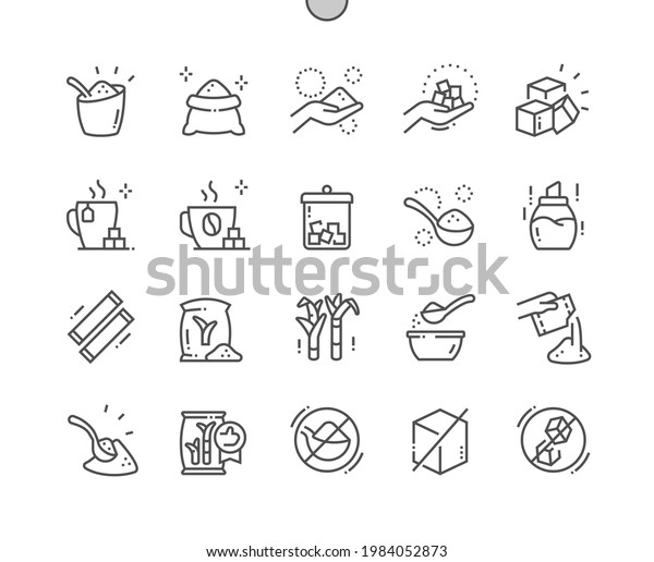 Sugar. Cube of\
sugar. Tea and coffee. Organic, nutrition, calorie, sucrose,\
eating, glucose. Sugar free. Pixel Perfect Vector Thin Line Icons.\
Simple Minimal\
Pictogram