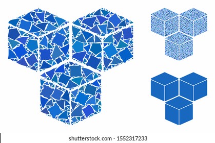 Sugar cubes composition of abrupt parts in variable sizes and color tones, based on sugar cubes icon. Vector rugged parts are organized into collage. Sugar cubes icons collage with dotted pattern.