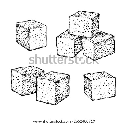 Sugar cubes. Hand drawn vector illustration. Vintage style.